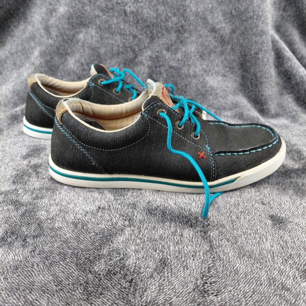 Twisted X Mens Shoes 7 1/2‎ M Black Denim Blue Laces Boat Shoes WCA0029 - Picture 3 of 8